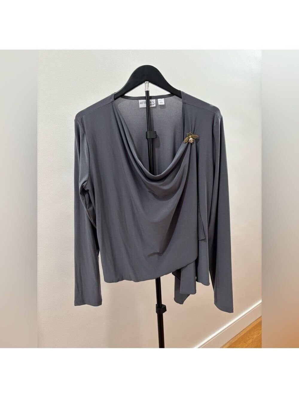 249. Attitudes by Renee Charcoal Drape Blouse